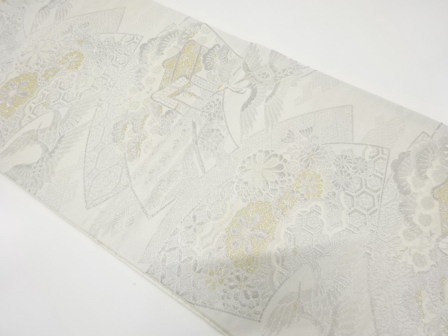 JAPANESE KIMONO / ANTIQUE FUKURO OBI / WOVEN CARRIAGE & CRANE